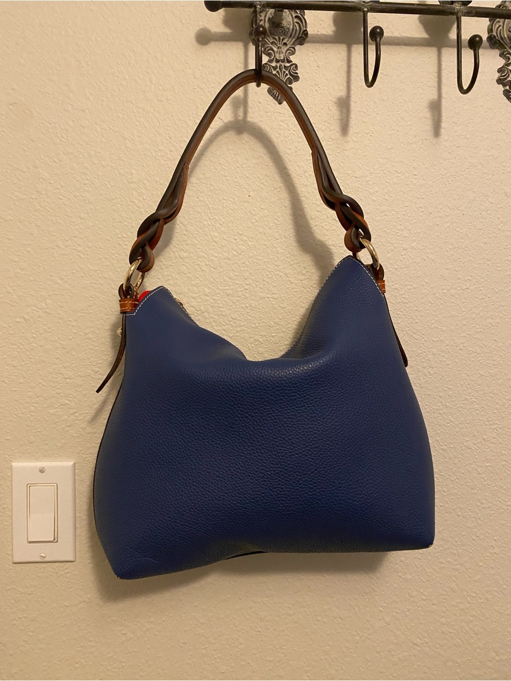 Dooney & Bourke Blue Pebbled Leather Hobo with Tan Trim and Tassel - Picture 2 of 11
